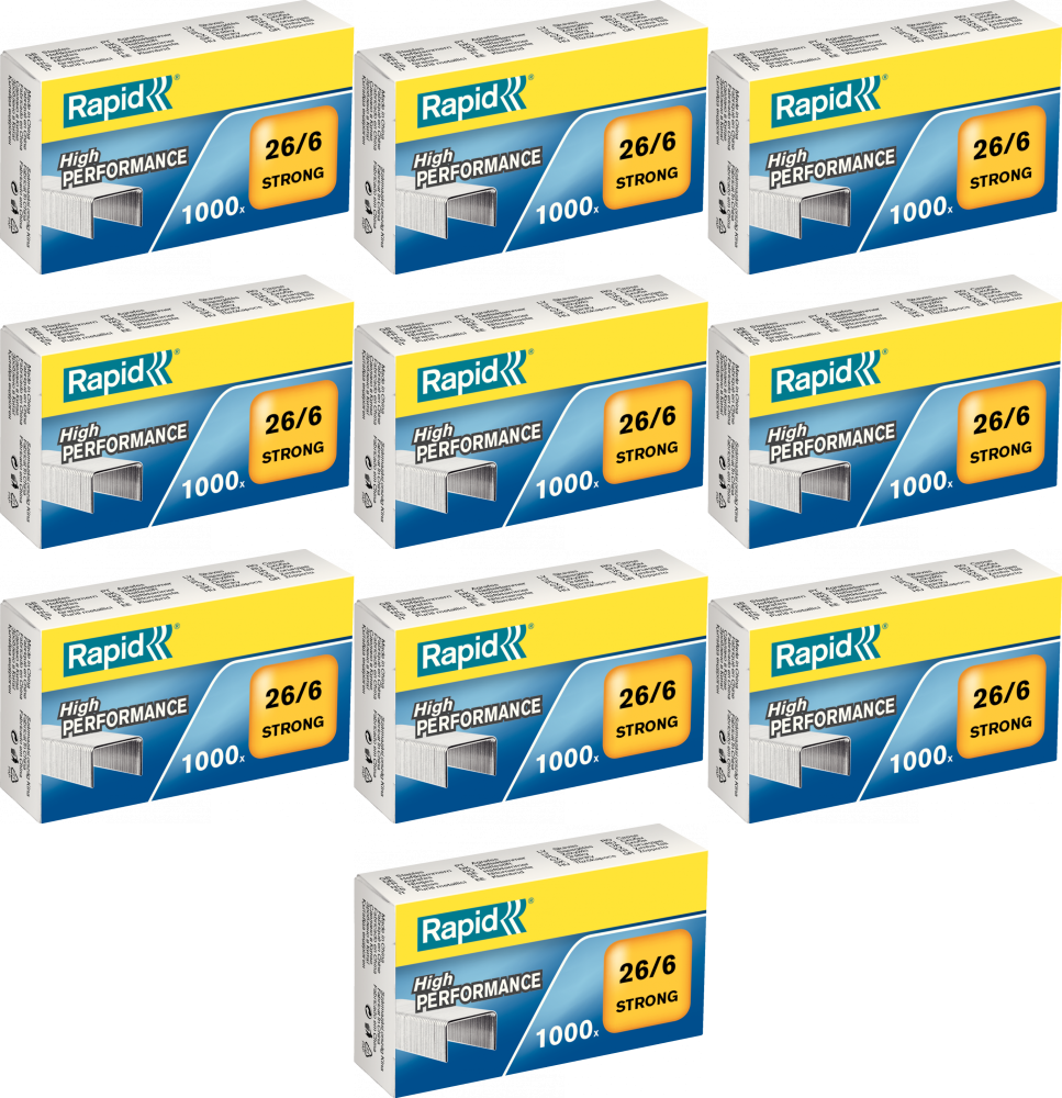 10x Zszywki Rapid Strong, 26/6 1M, 1000 sztuk, srebrny