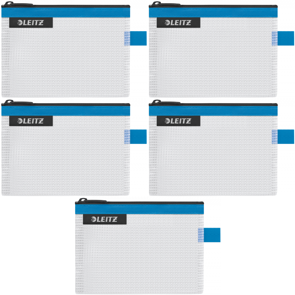 5x Koszulka/saszetka z suwakiem Leitz Wow, wodoodporna, rozmiar S, niebieski