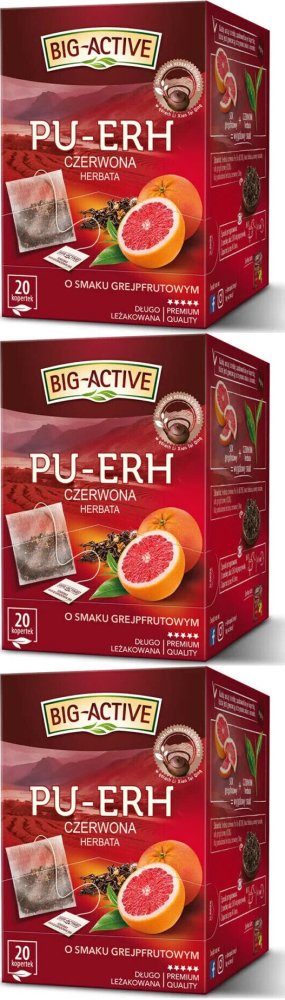 3x Herbata czerwona w torebkach Big-Active Pu-erh & Grejpfrut, 20 sztuk x 1.8g