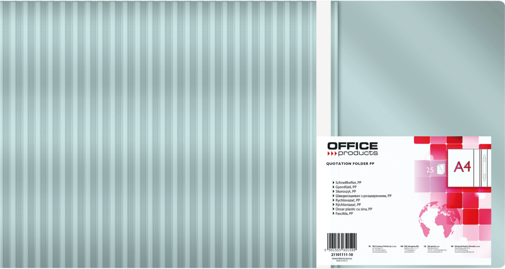 25x Skoroszyt plastikowy bez oczek Office Products, A4, do 200 kartek, szary