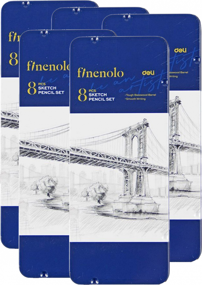 5x Ołówek do szkicowania Deli Finenolo, w metalowym etui, 8 sztuk, czarny