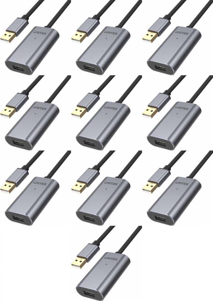 10x Przedłużacz USB Unitek Y-272, 10m, szary