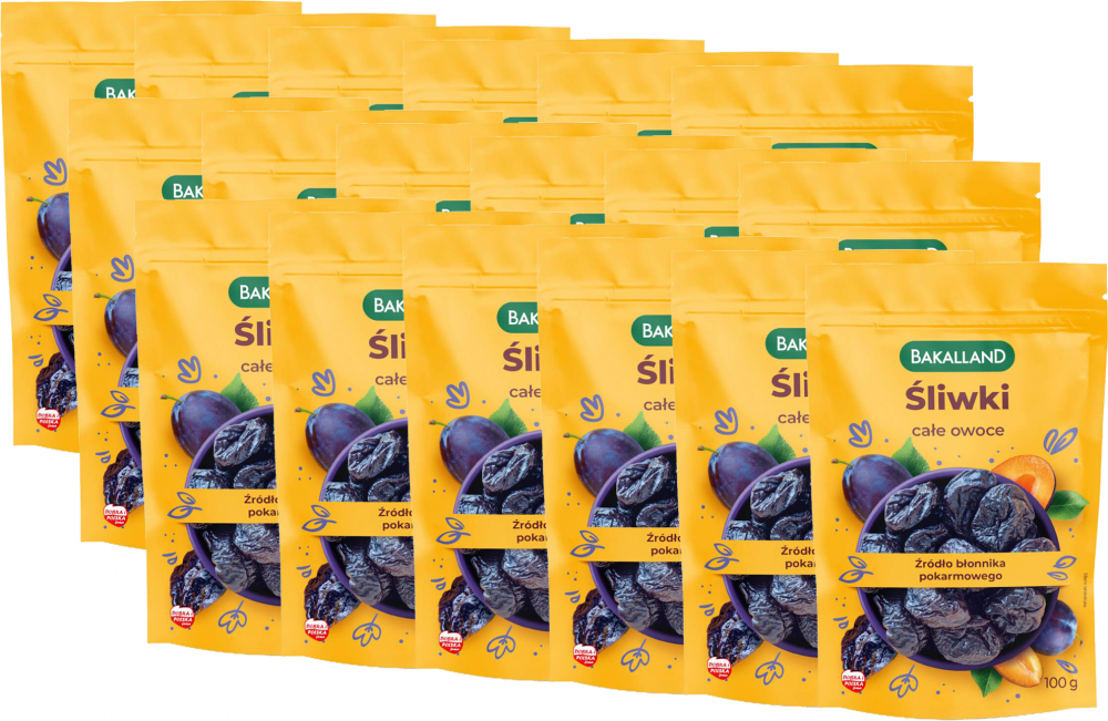 18x Śliwki suszone całe owoce Bakalland, 100g