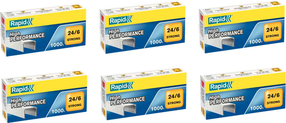 6x Zszywki Rapid Strong, 24/6 1M, 1000 sztuk, srebrny