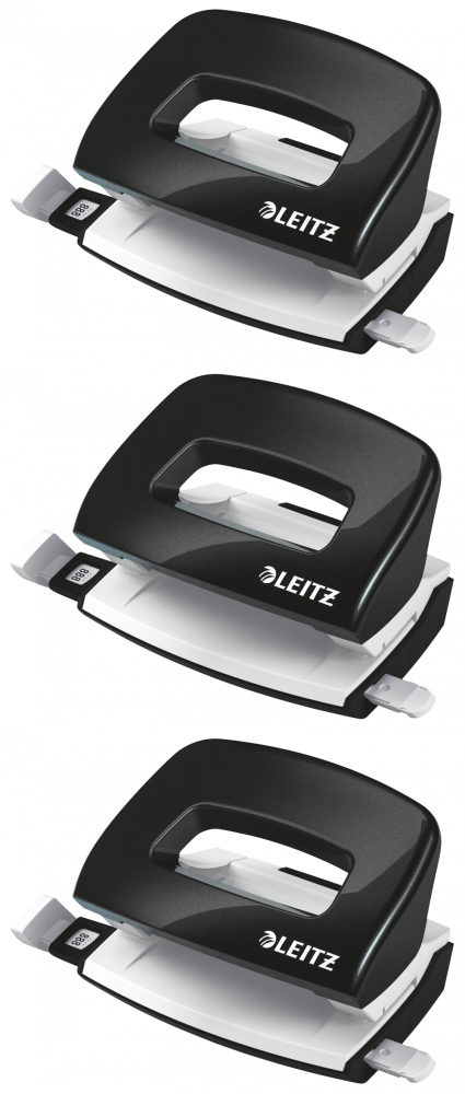 3x Dziurkacz mini Leitz NeXXt Wow, do 10 kartek, metaliczny czarny