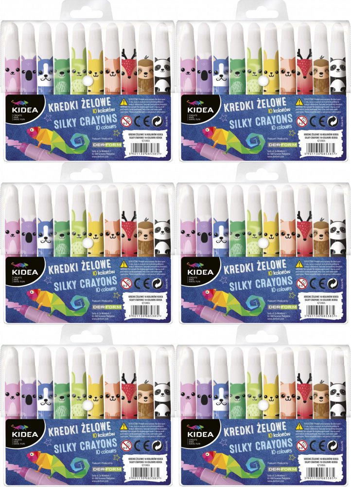 6x Kredki żelowe Kidea, 10 sztuk, mix kolorów