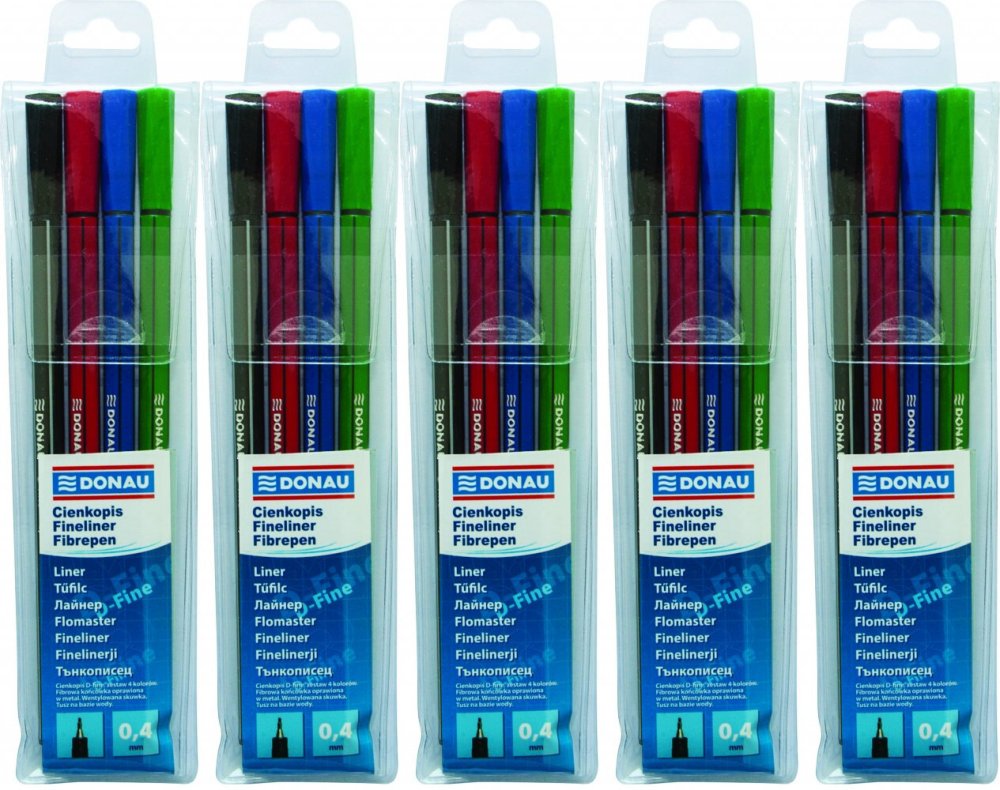 5x Cienkopis Donau D-Fine, 0.4mm, 4 sztuki, mix kolorów