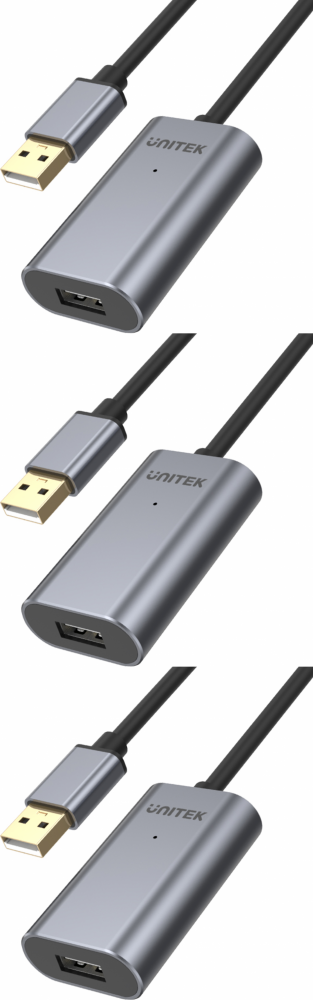 3x Przedłużacz USB Unitek Y-272, 10m, szary