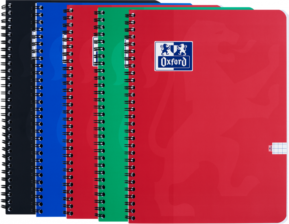 5x Kołonotatnik Oxford Esse, A4, w kratkę, 50 kartek, okładka kartonowa, mix kolorów