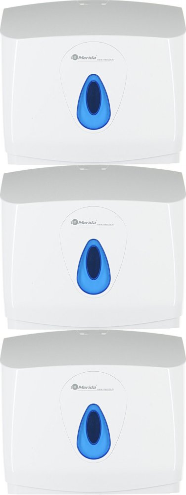 3x Podajnik na ręczniki papierowe w składce Merida Mini Top, kolor biały, okienko kolor niebieski