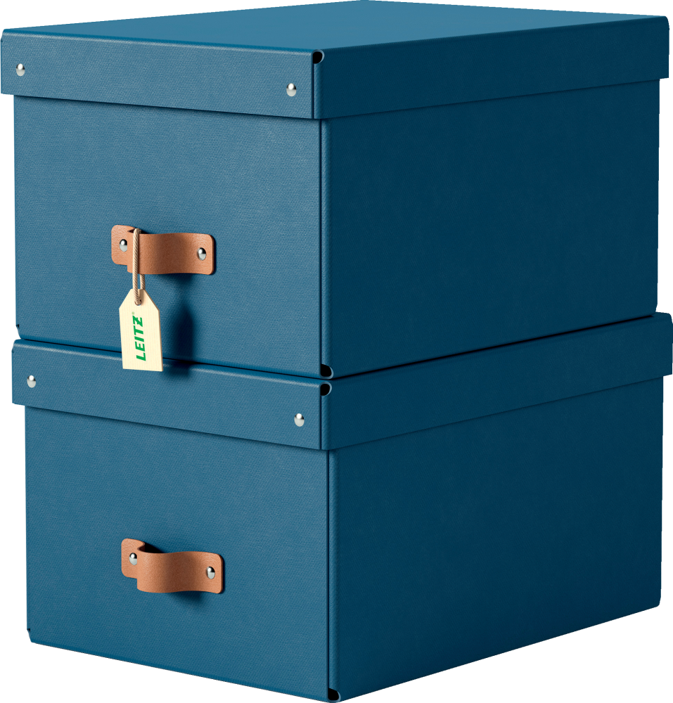 Pudełko do przechowywania Leitz Puro, średnie, 17l, z tektury z recyklingu, 2 sztuki, granatowy