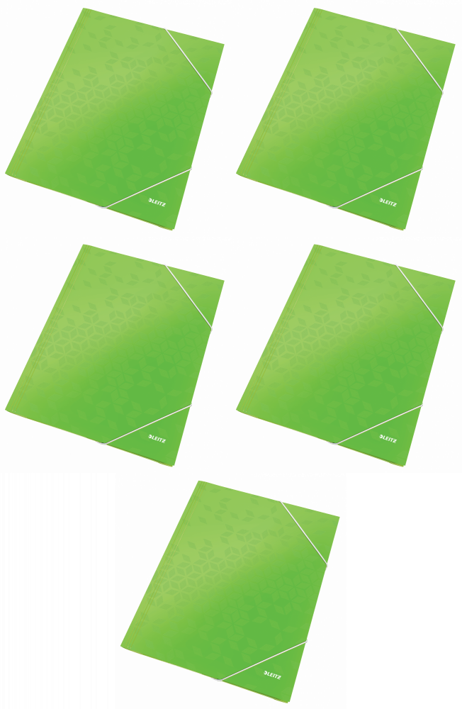 5x Teczka kartonowa z narożną gumką Leitz Wow, A4, 300g/m2,15mm, zielony