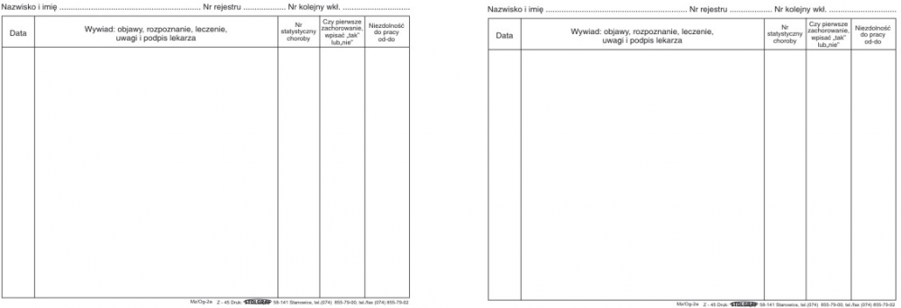 2x Wkładka do historii choroby Stolgraf Z-45, A5, 100k