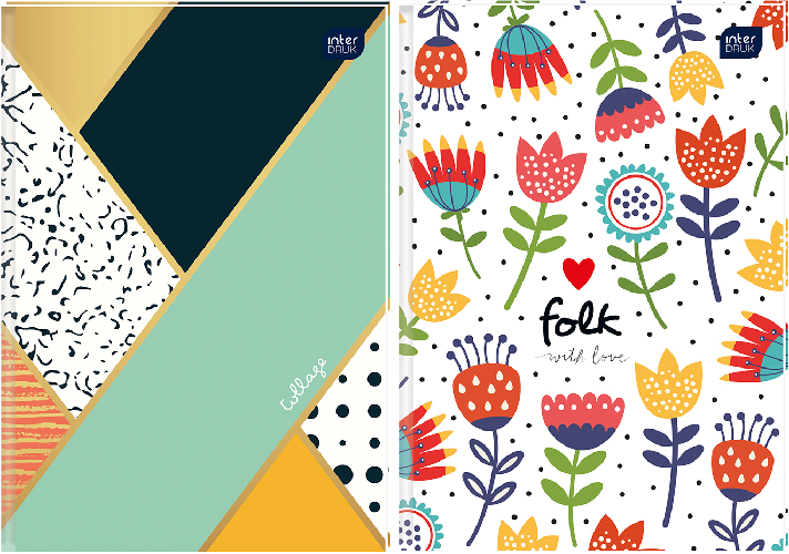 2x brulion w kratkę Interdruk, A5, twarda oprawa, 192 kartki, mix wzorów