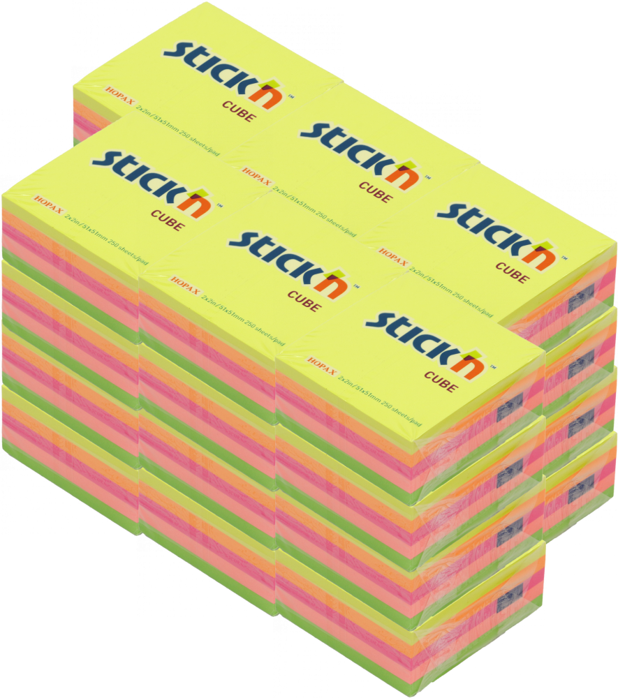 24x Karteczki samoprzylepne Stick'n, 51x51mm, 250 karteczek, mix kolorów neonowych