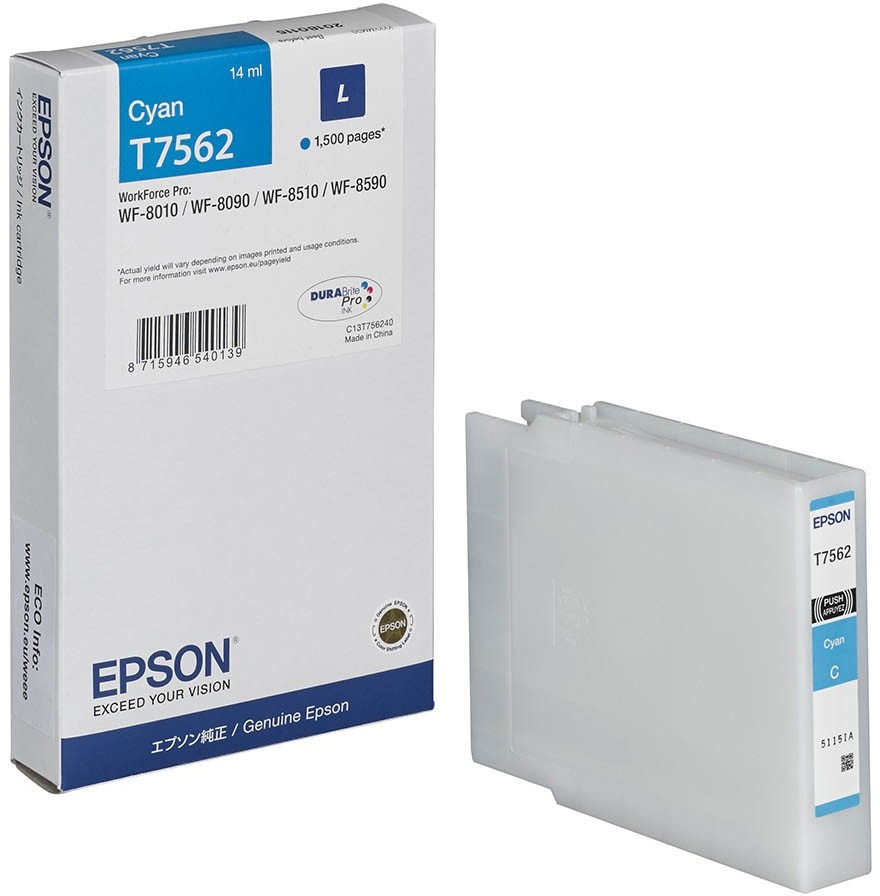 Tusz Epson (C13T756240), T7562 L, 14ml, 1500 stron, cyan (błękitny)
