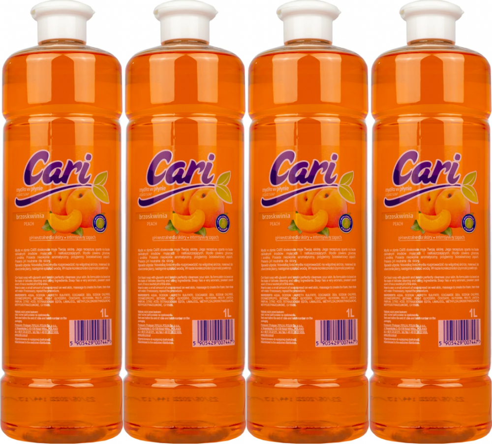 4x Mydło w płynie Cari, brzoskwinia, 1l