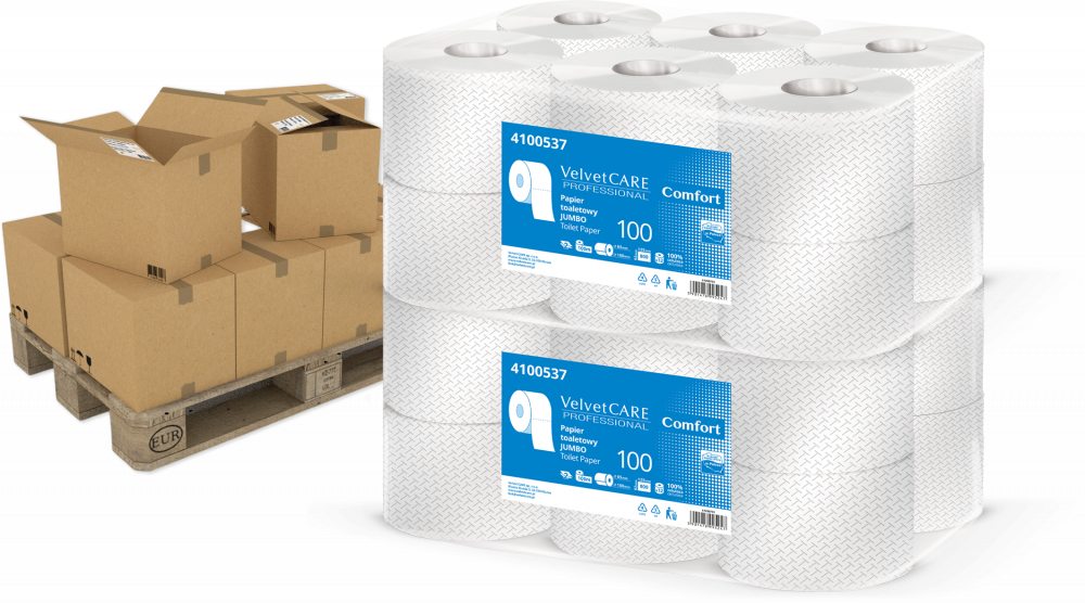 40x Papier toaletowy VelvetCARE Professional Jumbo 100, 2-warstwowy, 100m, 12 rolek, biały