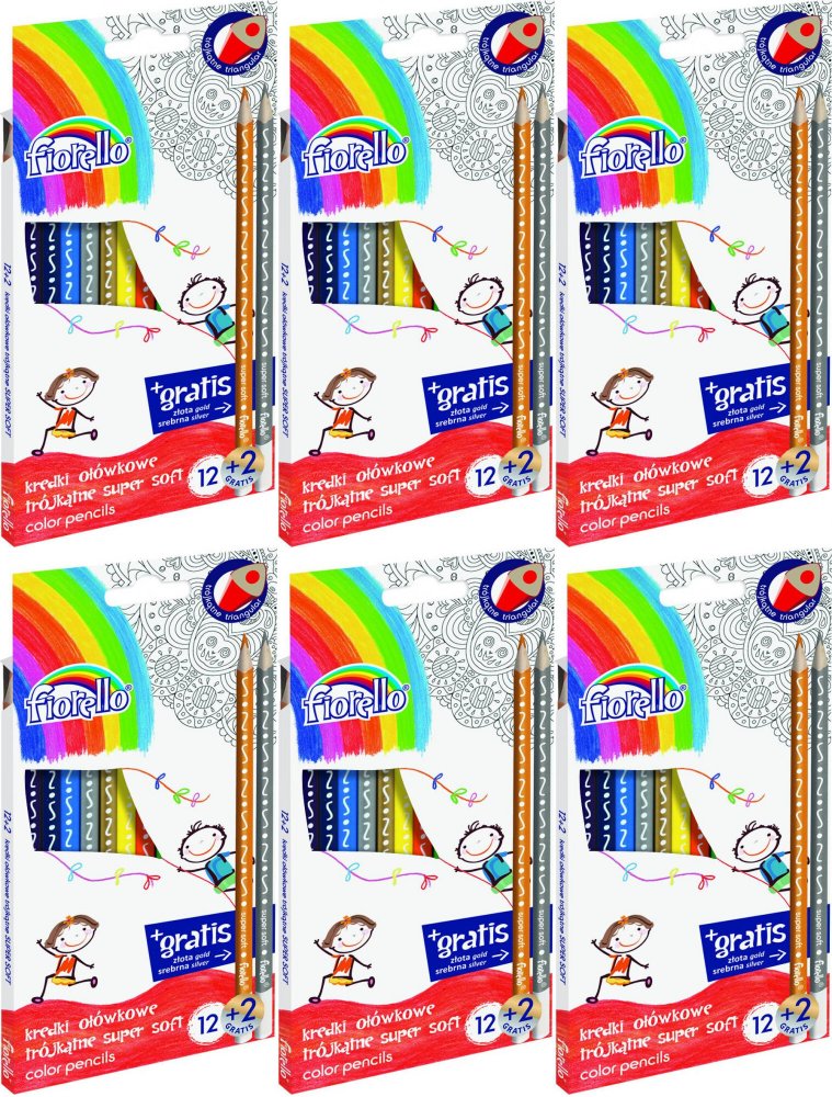 6x Kredki ołówkowe Fiorello Super Soft, 12 kolorów + 2 gratis