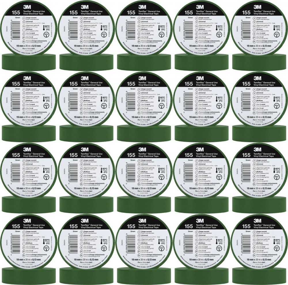 20x Taśma izolacyjna 3M Temflex 155, 19mmx20m, zielony
