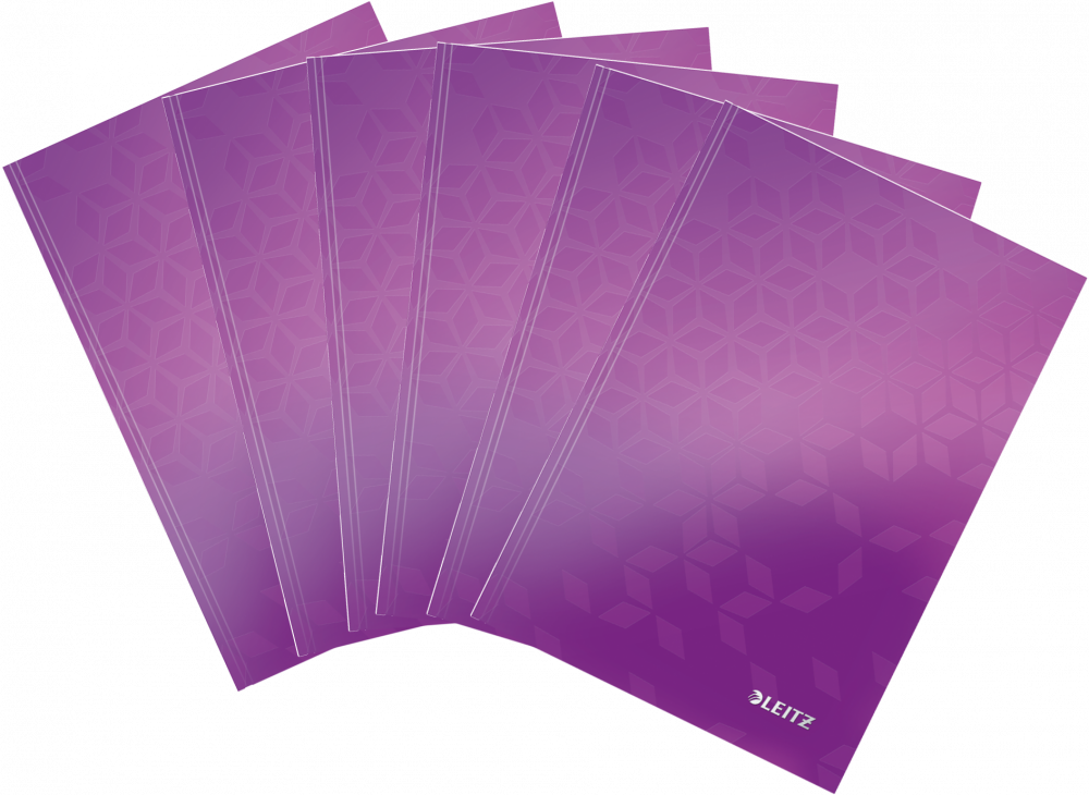 6x Zeszyt w kratkę Leitz Wow, A5, twarda oprawa, 80 kartek, fioletowy