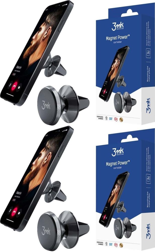 2x Uchwyt na telefon do samochodu 3mk Magnet Power, magnetyczny, czarny