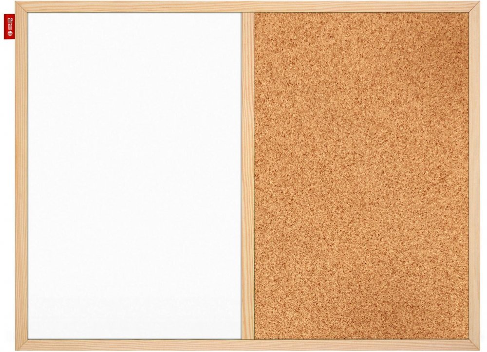 Tablica suchościeralno-magnetyczna/ korkowa MemoBe Duo, w ramie drewnianej, 60x40cm