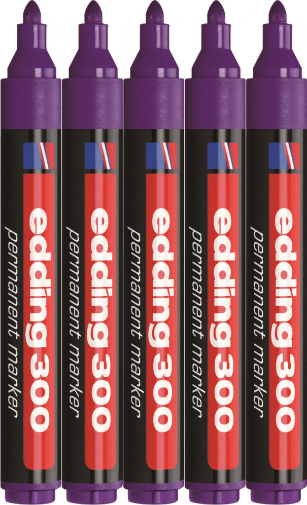 5x Marker permanentny edding 300, okrągła, 1.5-3mm, fioletowy