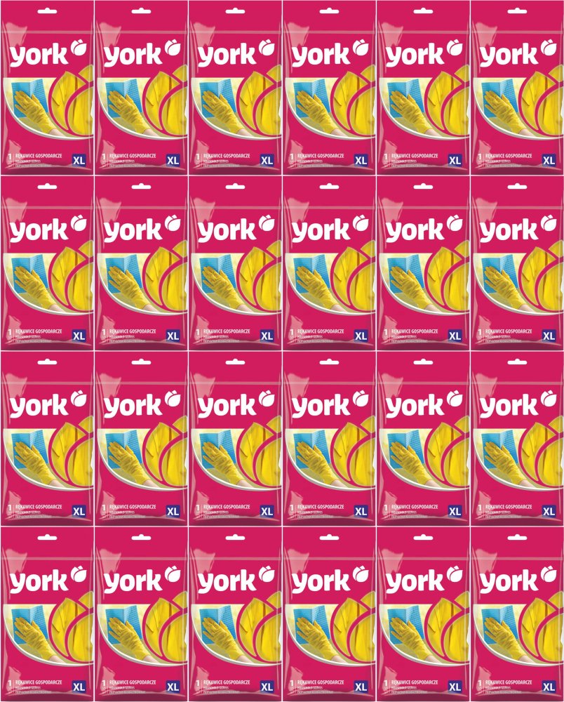 24x Rękawiczki lateksowe domowe York, rozmiar XL, 1 para, żółty