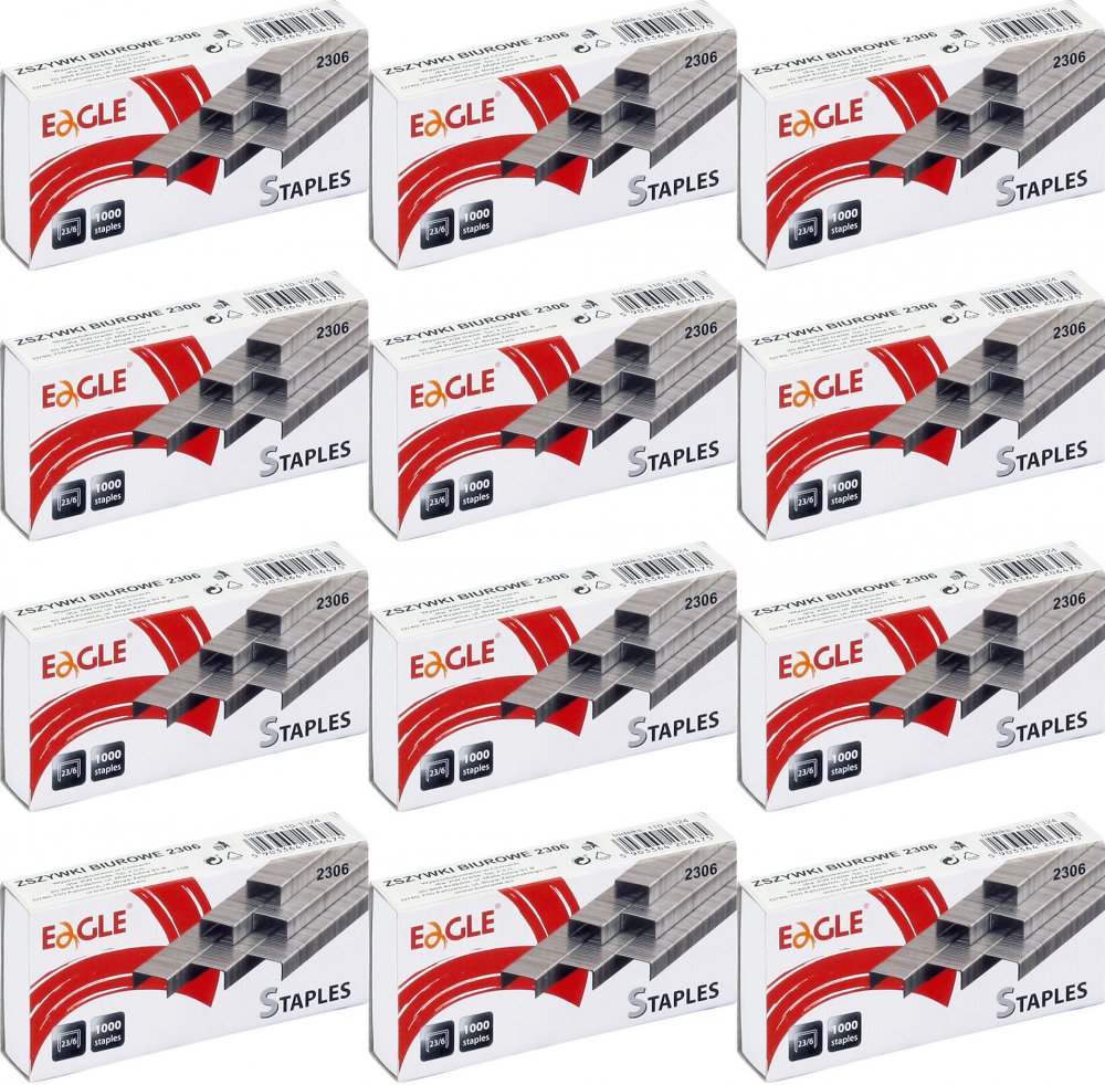 12x Zszywki specjalistyczne Eagle, 23/6, 1000 sztuk, srebrny