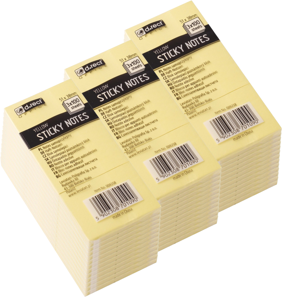36x Karteczki samoprzylepne D.Rect, 51x38mm, 3x100 karteczek, żółty