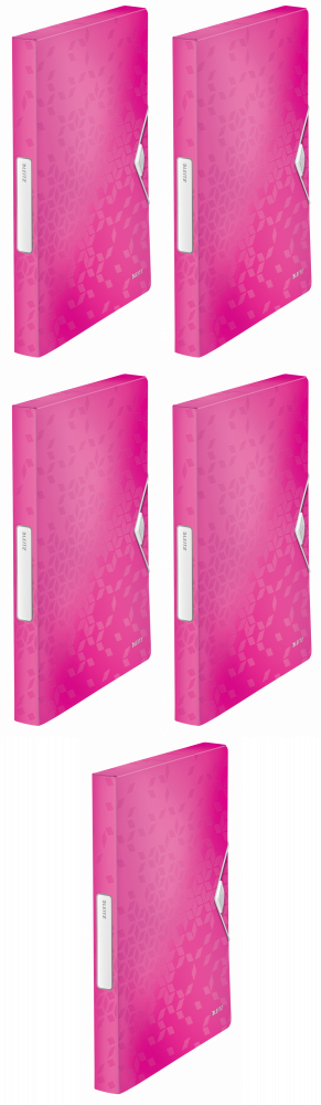 5x Teczka plastikowa z gumką Leitz Wow, A4, 30mm, różowy