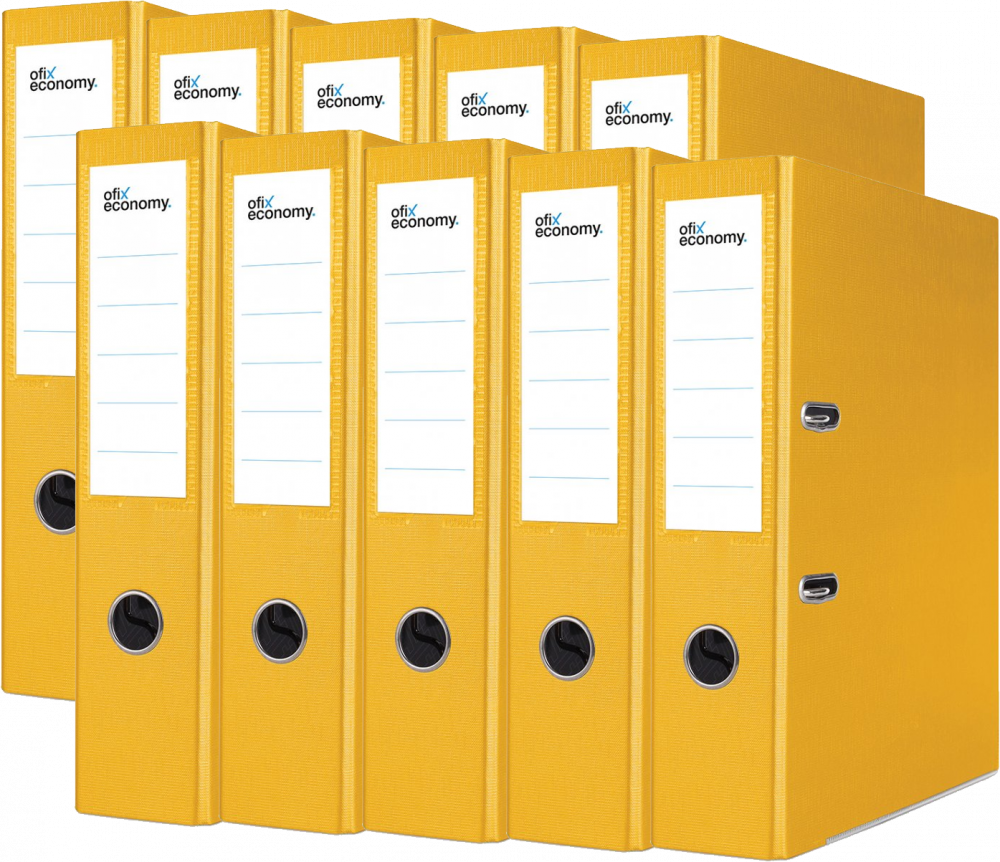 10x Segregator A4 Ofix Economy, z wyklejką, 75mm, do 500 kartek, żółty