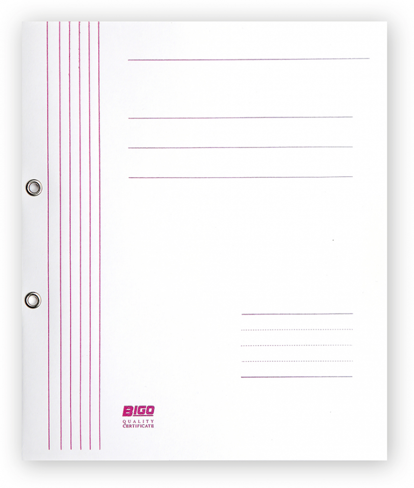 Skoroszyt kartonowy oczkowy 1/1 Bigo, do 350 kartek, 280g/m2, 50 sztuk, biały