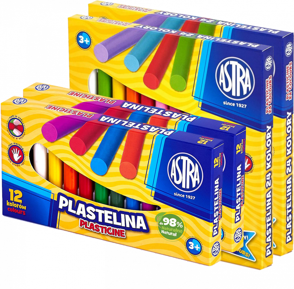 Zestaw: 2x Plastelina Astra, 12 kolorów + 2x Plastelina Astra, 24 kolory