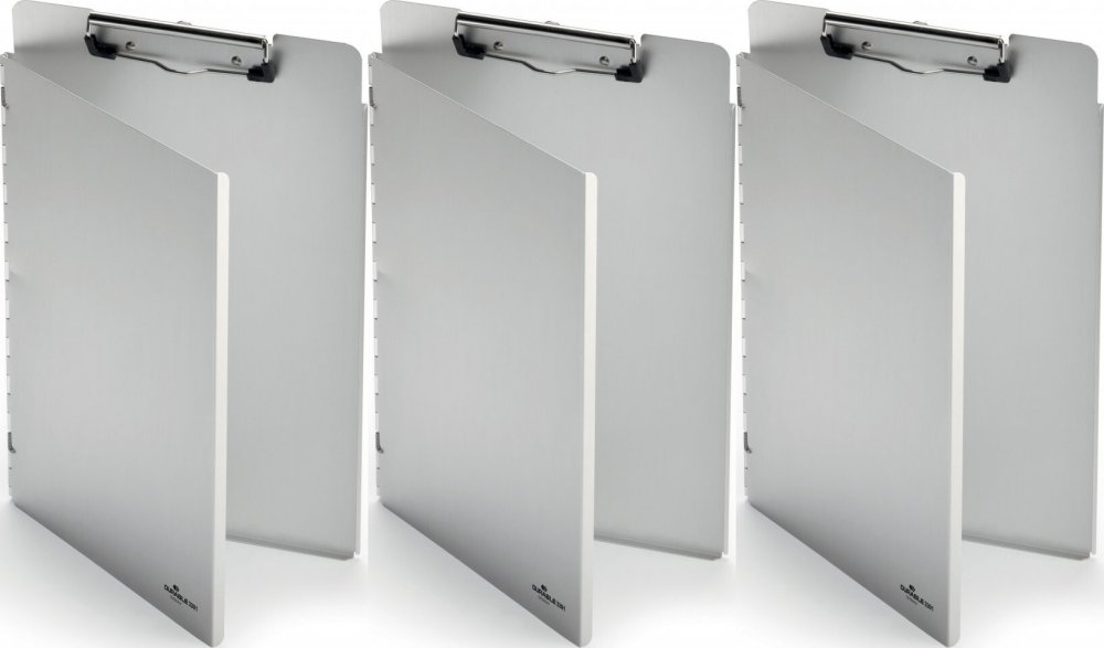 3x Clipboard Durable, z okładką, A4, aluminiowy, srebrny