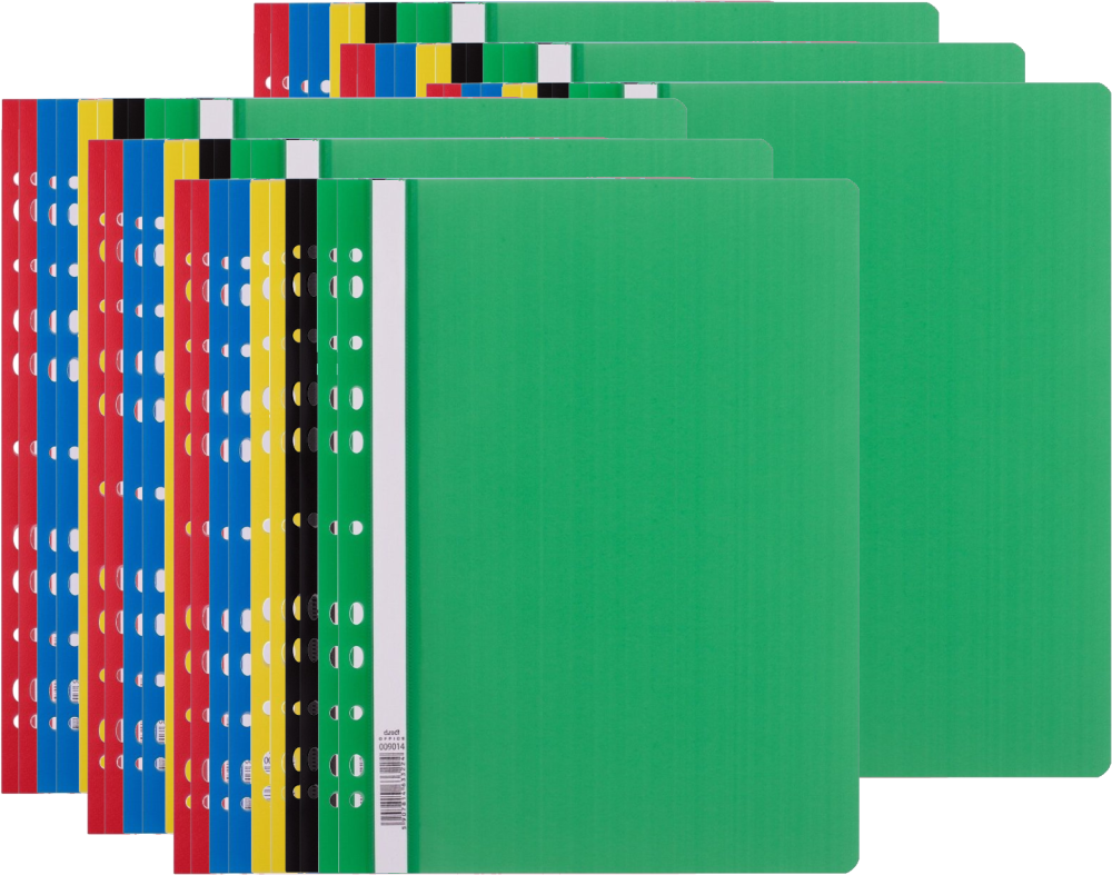 6x Skoroszyt plastikowy oczkowy D.Rect, A4, 10 sztuk, mix kolorów