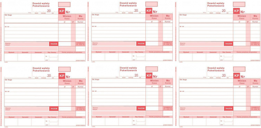 6x Druk akcydensowy Kasa przyjmie Emerson 401-5, A6, 1 kopia, 80k