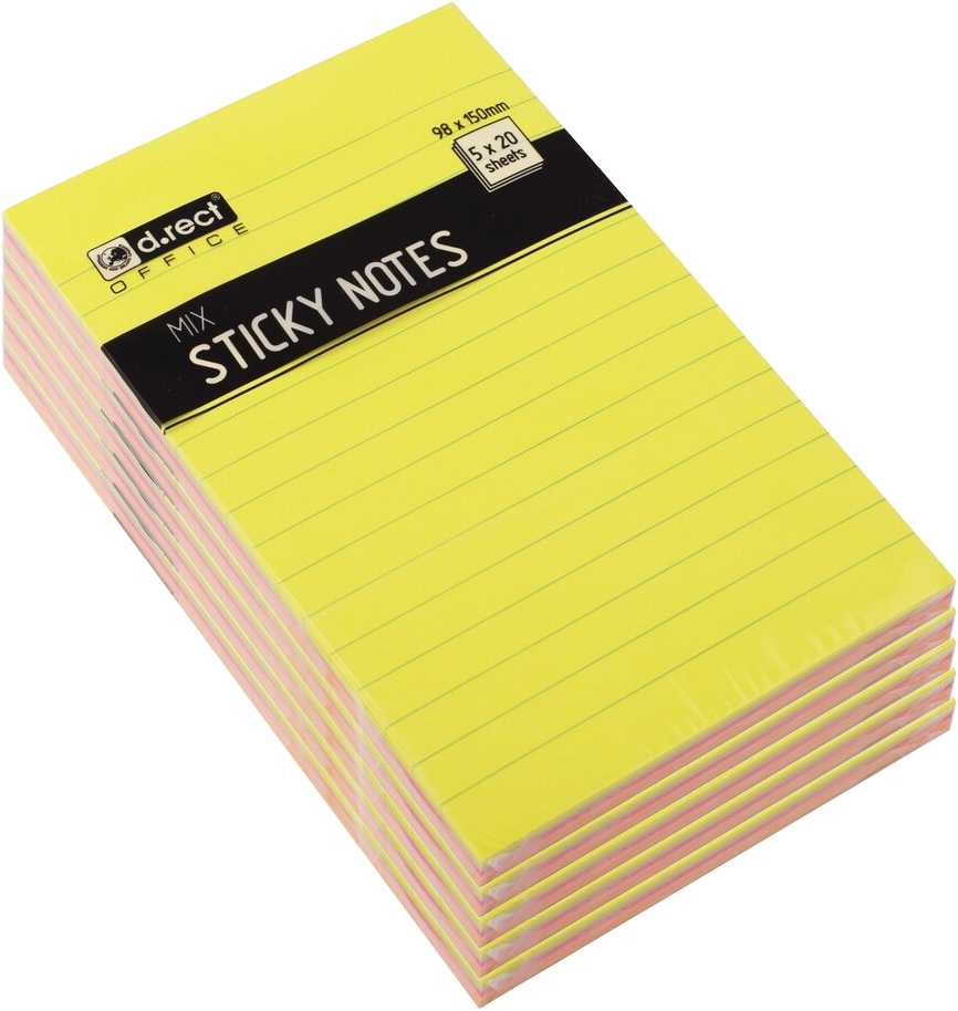 5x Karteczki samoprzylepne w linie D.Rect, 98x150mm, 100 karteczek, mix kolorów neonowych