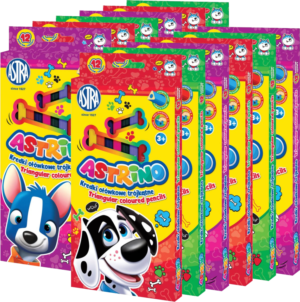 12x Kredki ołówkowe Astra Astrino, trójkątne, 12 sztuk, mix kolorów