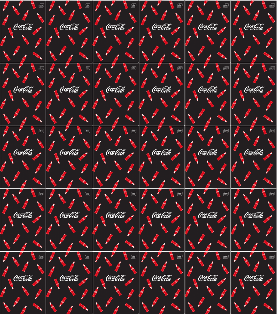 40x Zeszyt A4 Interdruk Coca Cola, w wąskie kolorowe linie, 32 kartki, mix wzorów