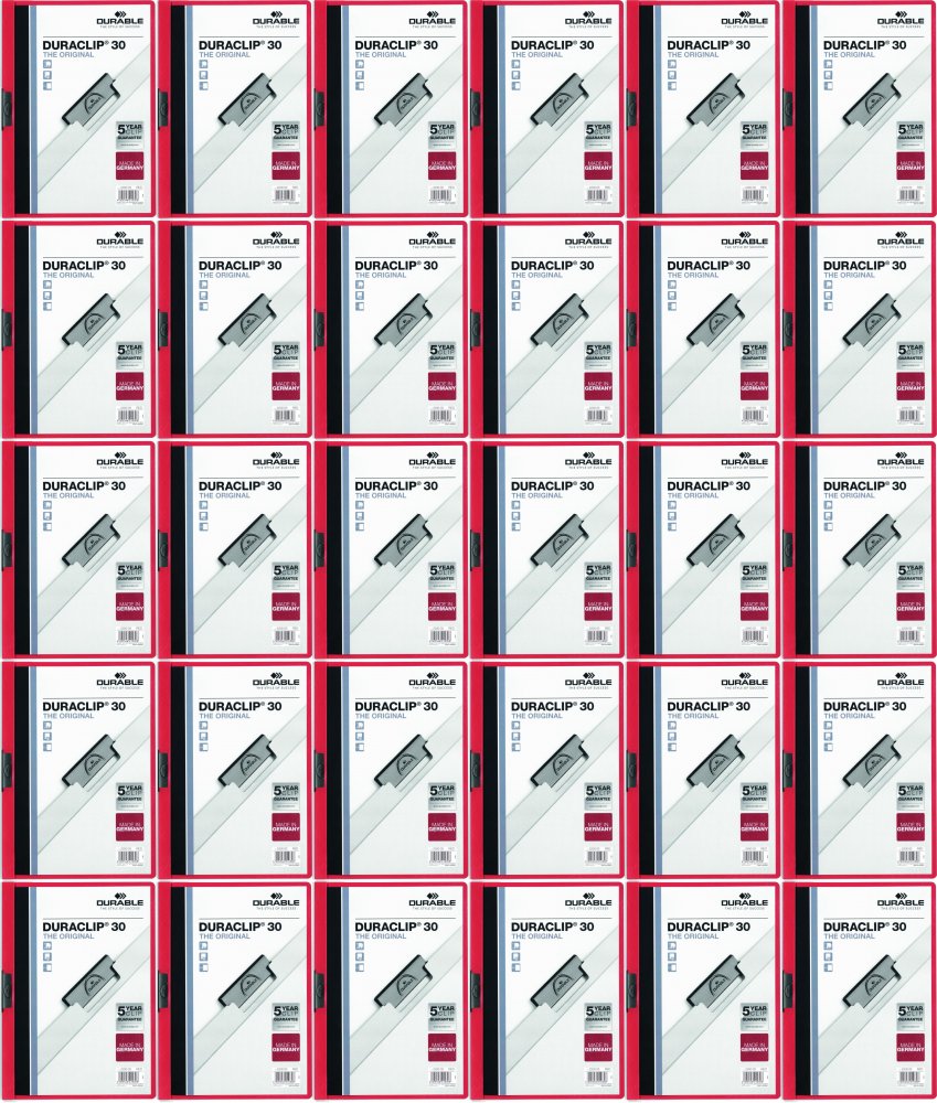 75x Skoroszyt plastikowy z klipsem Durable Duraclip, A4, do 30 kartek czerwony
