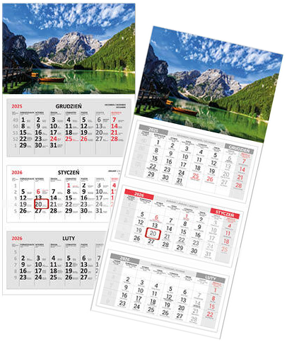 2x Kalendarz ścienny 2026, Udziałowiec, trójdzielny, 310x680mm, jezioro