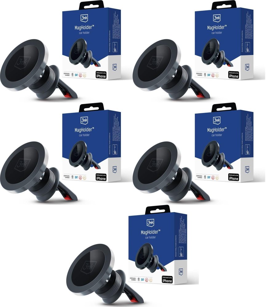 5x Uchwyt na telefon do samochodu 3mk MagHolder, magnetyczny, czarny