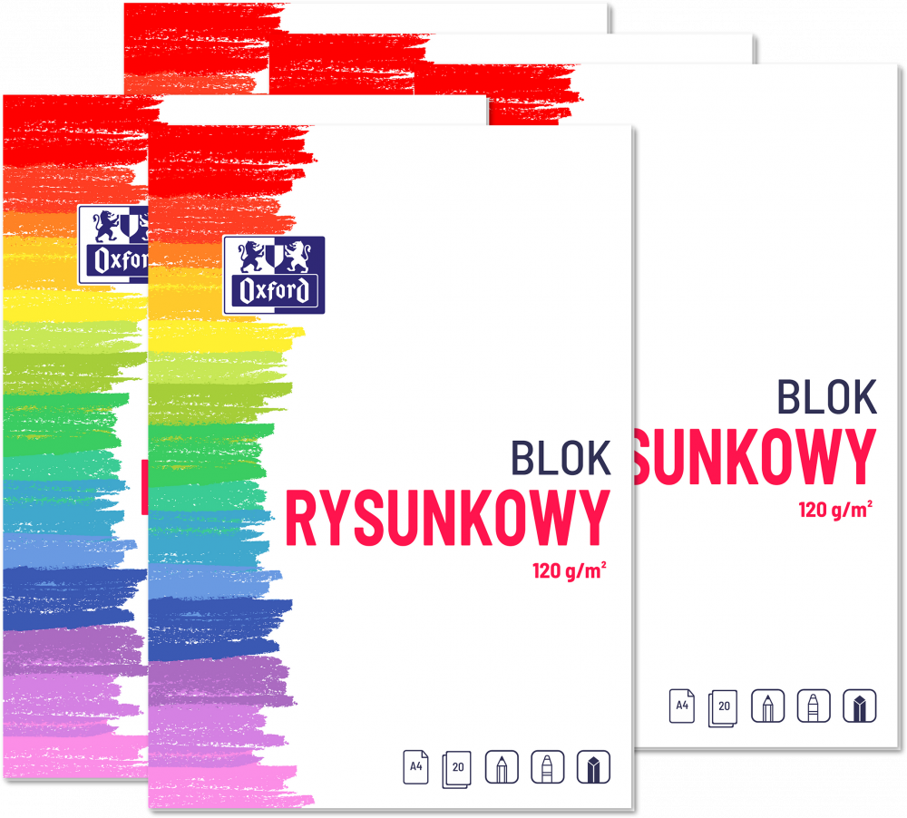 5x Blok rysunkowy Oxford, A4, 20 kartek, biały