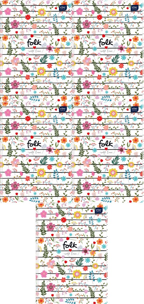 5x Brulion w kratkę Interdruk, B5, półtwarda oprawa, 160 kartek, mix wzorów