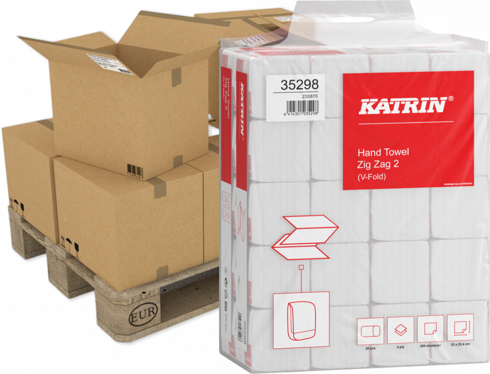 800x Ręcznik papierowy Katrin Classic 35298, dwuwarstwowy, w składce ZZ, 200 składek, biały