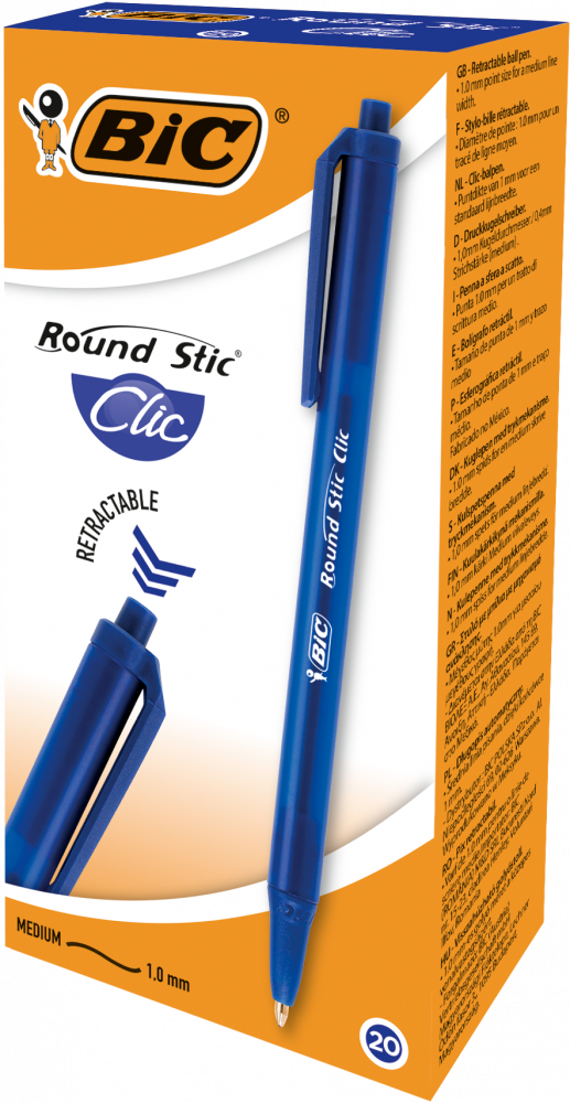 20x Długopis automatyczny BIC, Round Stic Clic, 1mm, niebieski