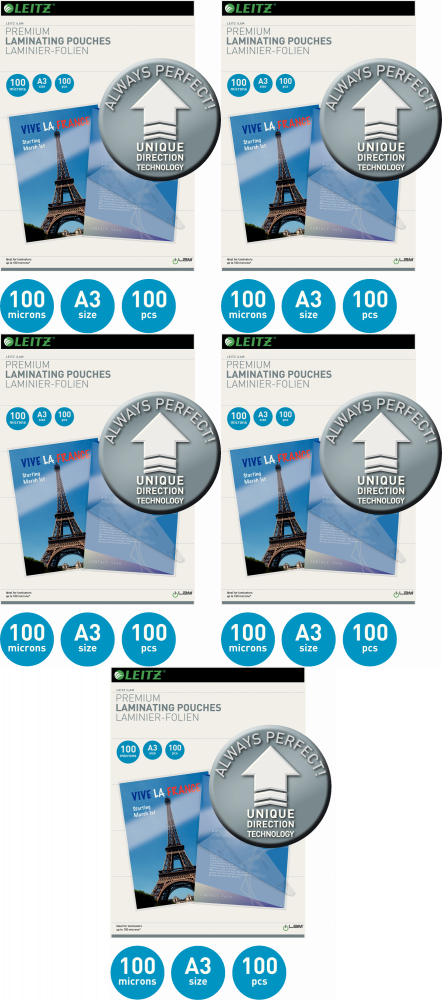 5x Folia do laminowania Leitz, UDT, A3, 2x100 μm, 100 sztuk