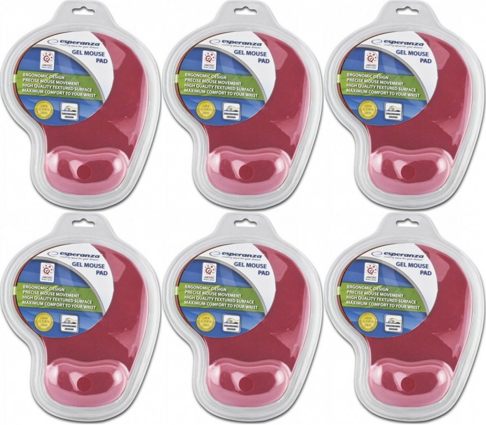 6x Podkładka żelowa pod mysz Esperanza EA137R, 230x190x20mm, czerwony